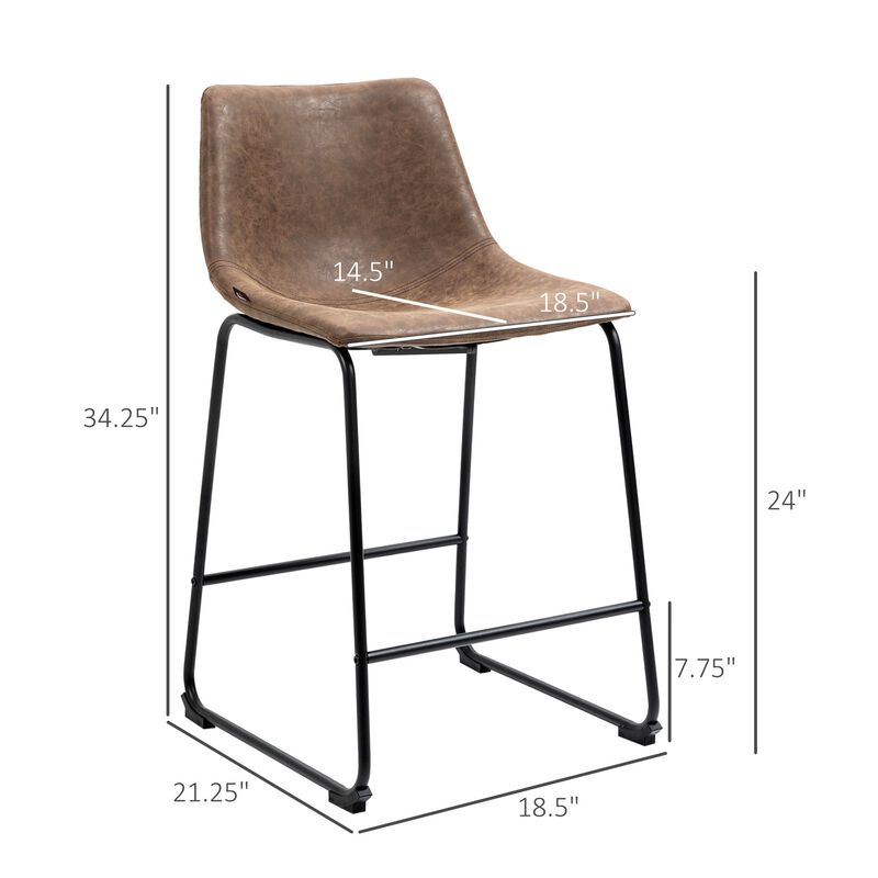 Brown Bar Seating: Set of 2 Vintage PU Leather Counter Height Stools