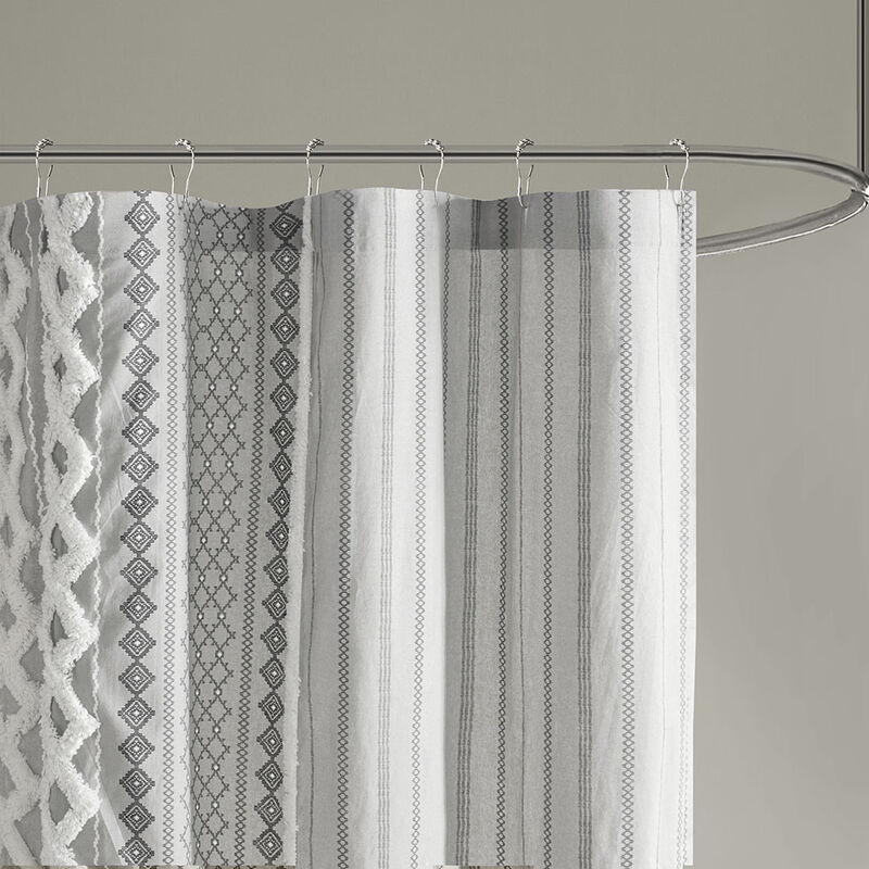 Gracie Mills Modesto Chenille Striped Cotton Printed Shower Curtain