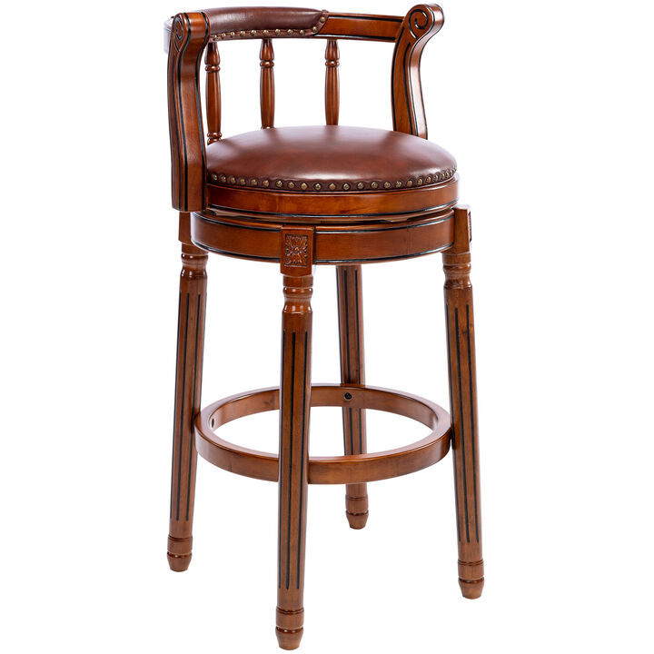 29.5" Brown Wooden Swivel Barstool with 360 Degree Swivel