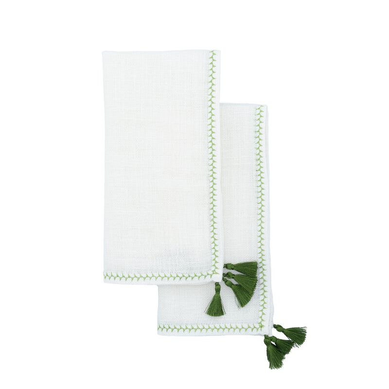 Linen Napkins With GreenTassels, Set of 4
