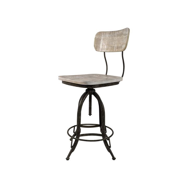 Carolina Living Mason Adjustable Barstool - Natural Driftwood Seat - Aged Iron Base