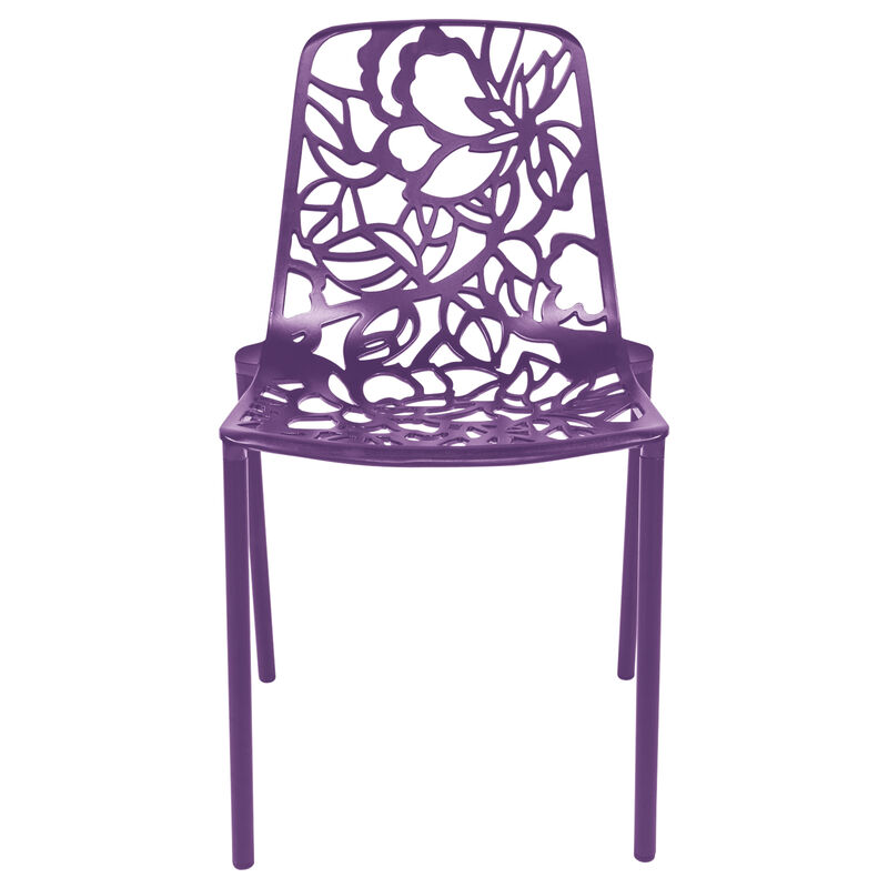LeisureMod Devon Modern Aluminum Outdoor Dining Chair set of 2 in Red