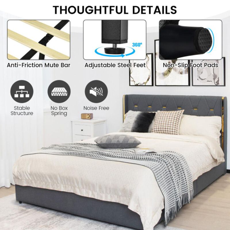 Hivvago Upholstered Bed Frame with 4 Storage Drawers