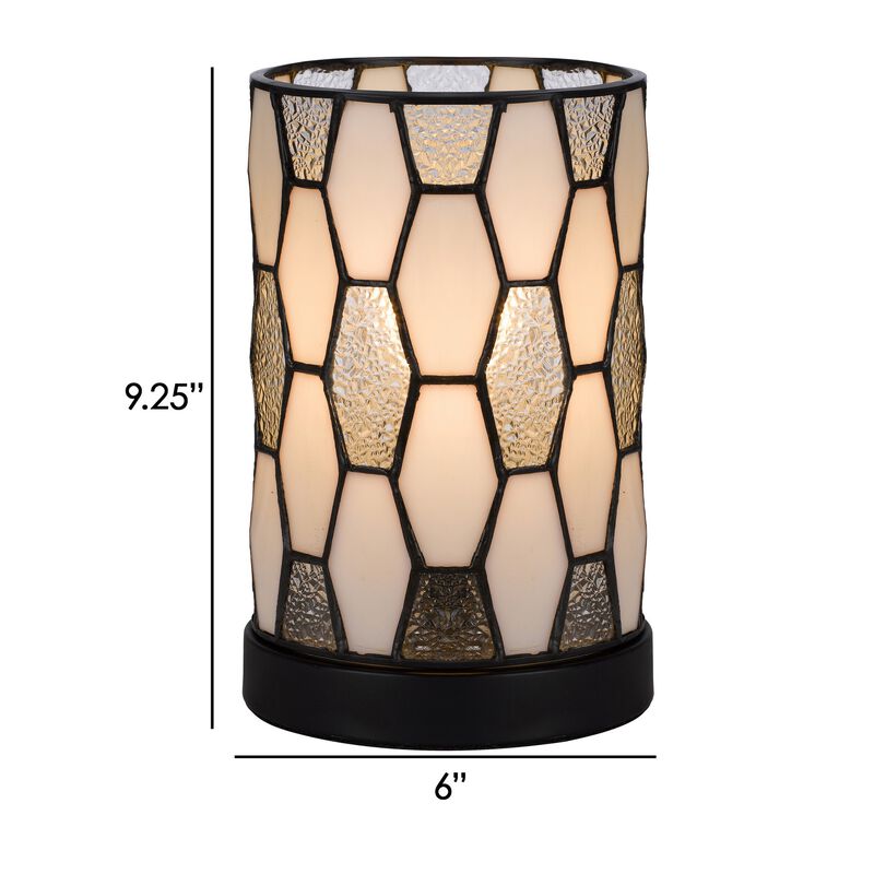 Eli 9 Inch Accent Lamp, Hand Painted Cylinder Tiffany Style Shade, Bronze-Benzara