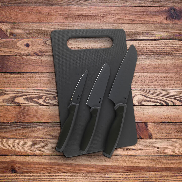 Oster Slice Craft 4 Piece Cutlery Knife Set with Cutting Board in Black