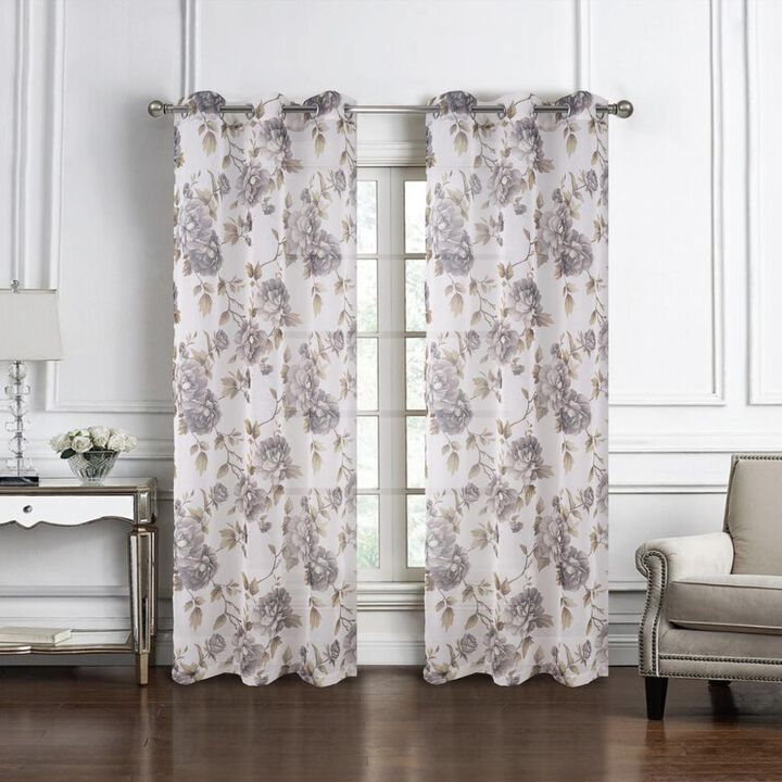 RT Designers Collection Ellie Doily Grommet Light Filtering Window Curtain Panel for Bedroom 54" x 84" Silver