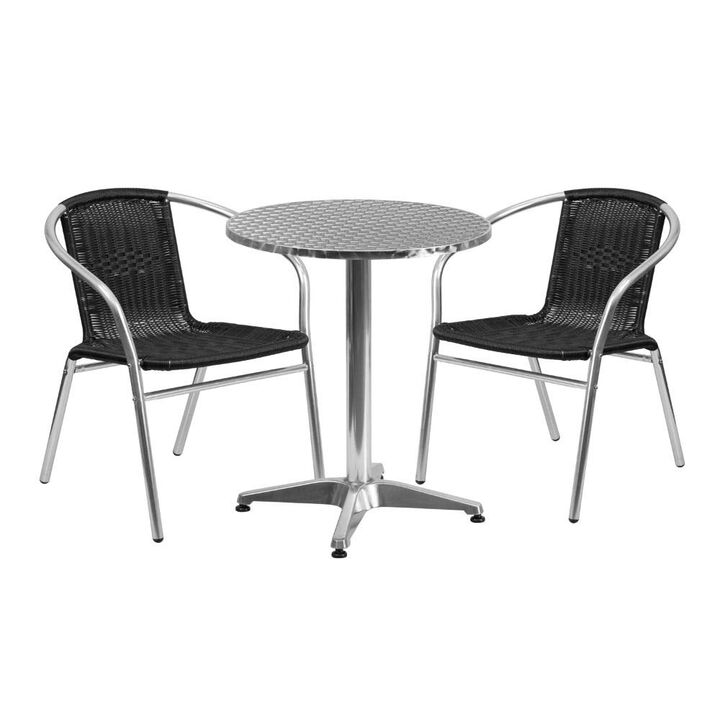 Flash Furniture Lila 23.5'' Round Aluminum Indoor-Outdoor Table Set with 2 Dark Brown Rattan Chairs