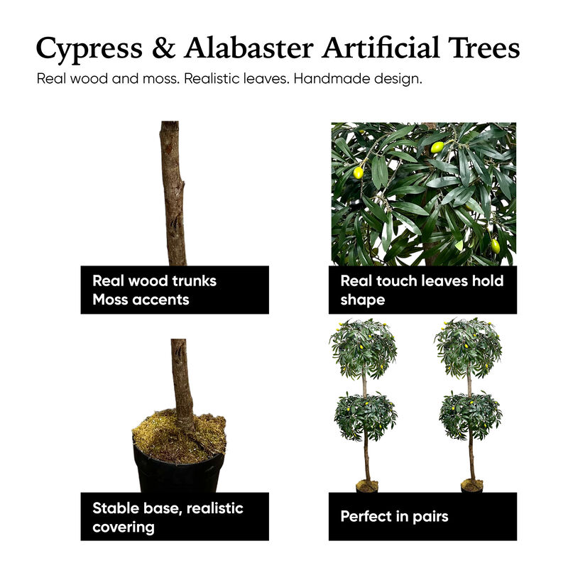 Handmade 5' Artificial Olive Topiary Tree In Home Basics Starter Pot Made with Real Wood and Moss Accents