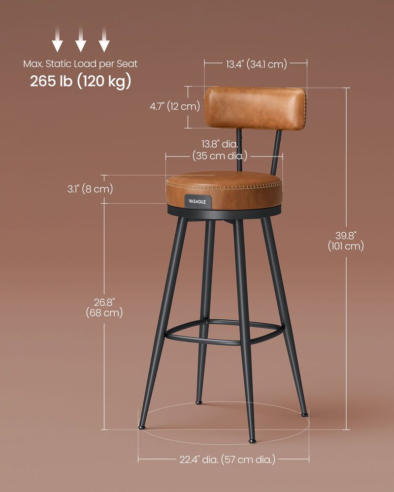 40.5" Tall Swivel Bar Stools with Backs