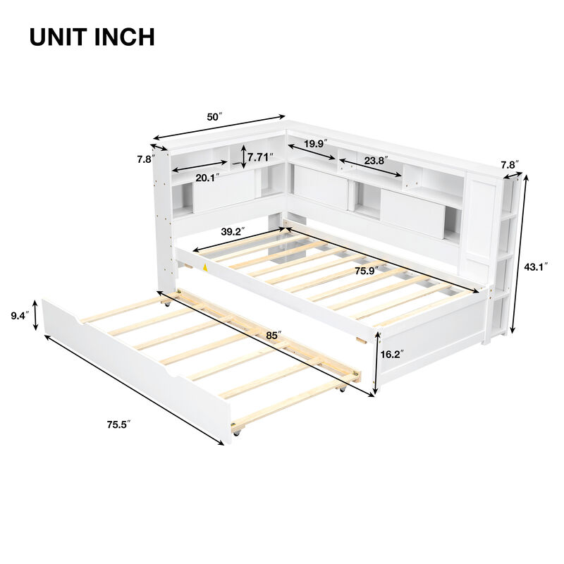 Merax Daybed with Storage Shelves, USB and Trundle