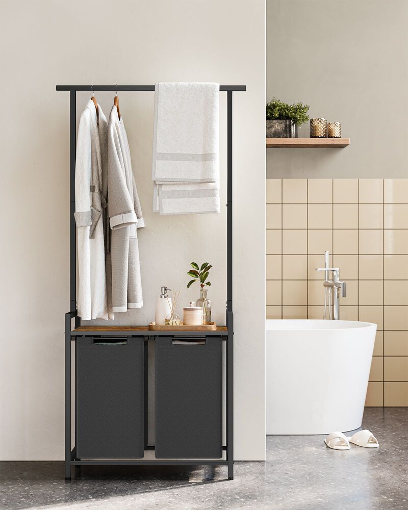 2 Section Laundry Sorter with Clothes Rack