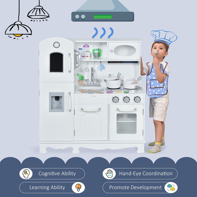 White Kids' Culinary Set: Large Wooden Pretend Kitchen with Accessories