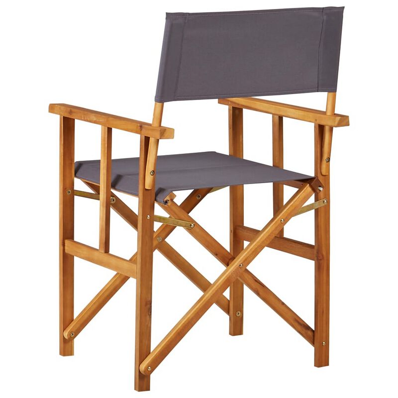 Outdoor Foldable Accent Chair, Dark Gray Fabric, Solid Acacia Frame - Benzara