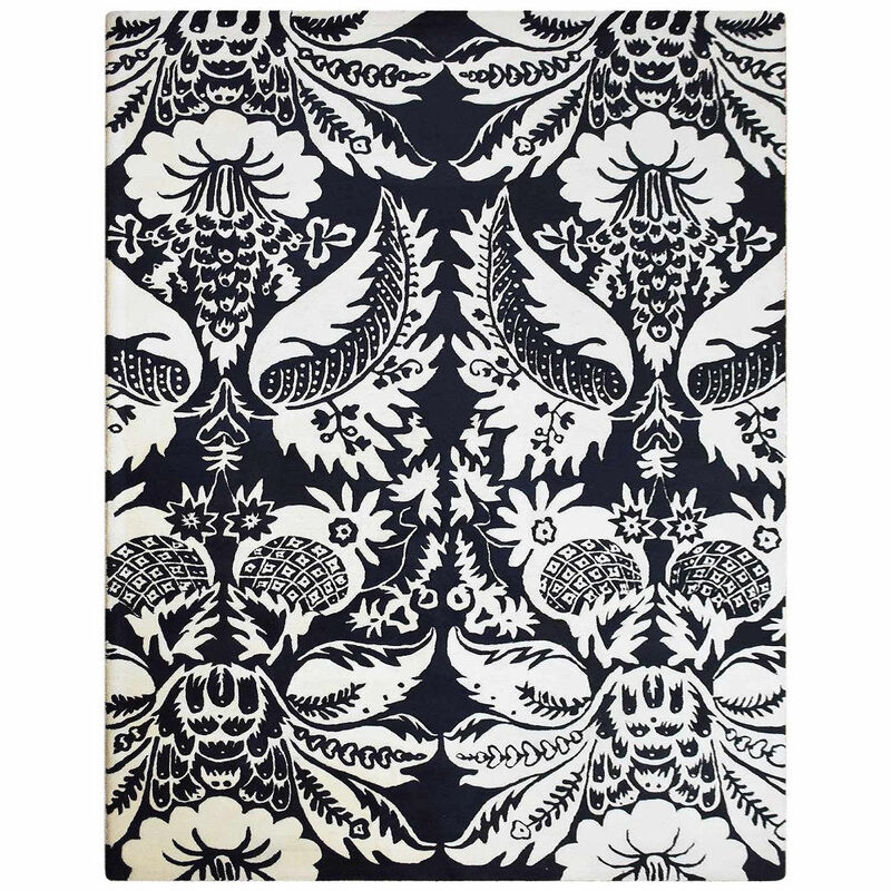 RUGSOTIC CARPETS HAND TUFTED WOOL ECO-FRIENDLY AREA RUGS  - 7'9''x10'6'', Rectangle Shape, White & Black, Floral Modern Design, High Pile Handmade Area Rugs for Living Room, Bed Room (K03143)