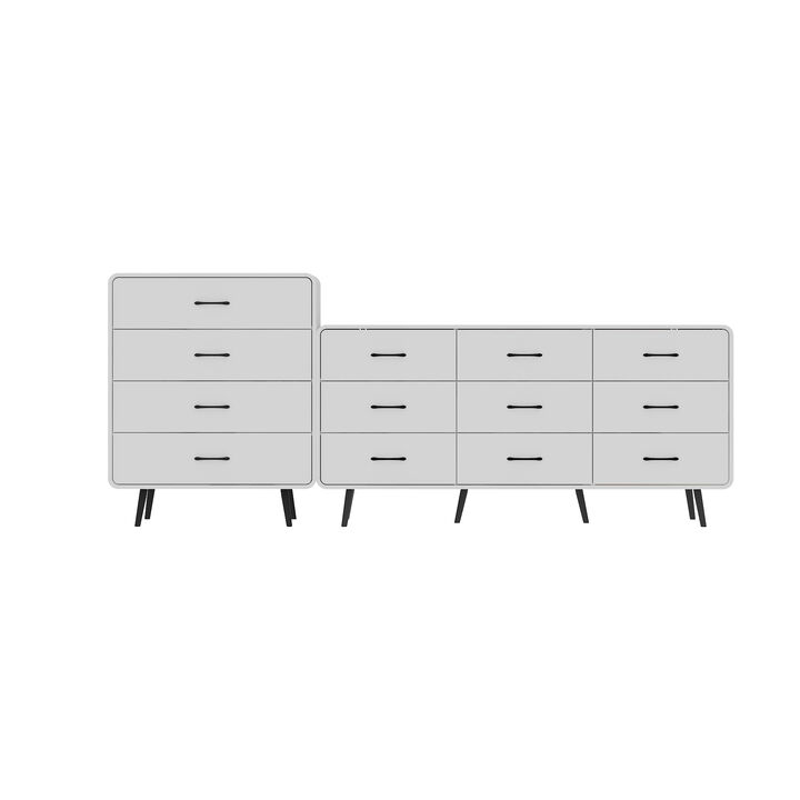 FUFU&GAGA Modern 3-Piece Dresser Set with 13 Drawers & Black Handles (94.5" W x 15.7" D x 38.6" H), White