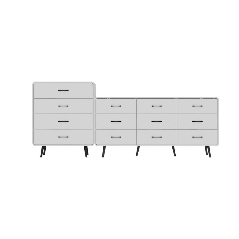FUFU&GAGA Modern 3-Piece Dresser Set with 13 Drawers & Black Handles (94.5" W x 15.7" D x 38.6" H), White