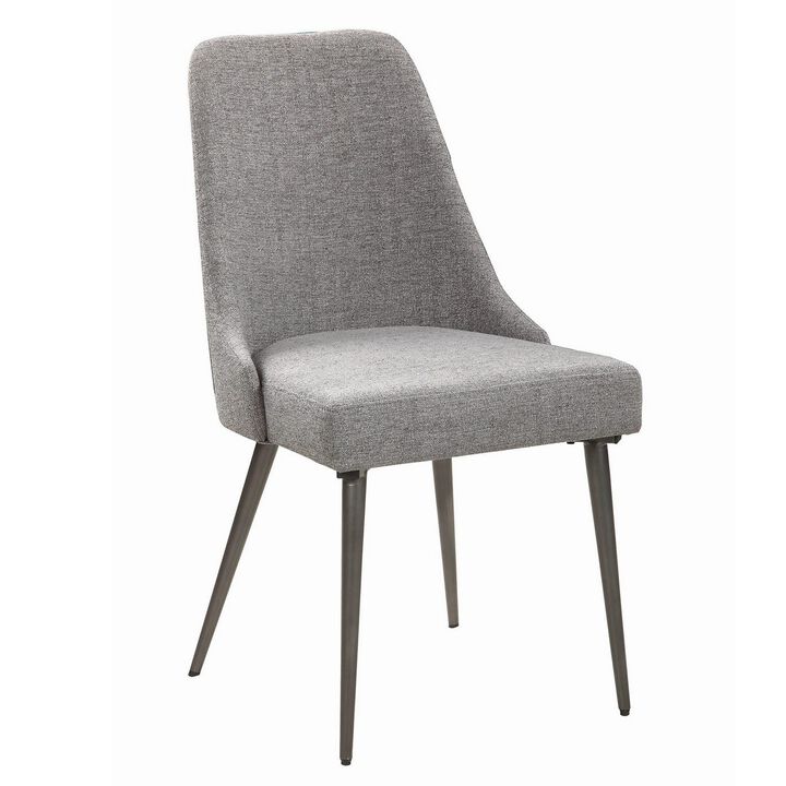 Textured Fabric Upholstered Metal Frame Dining Chair, Set of 2, Gray-Benzara