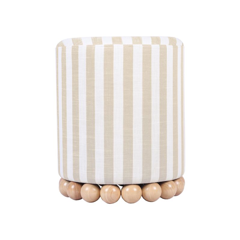 Dex Striped Linen Ottoman in Beige