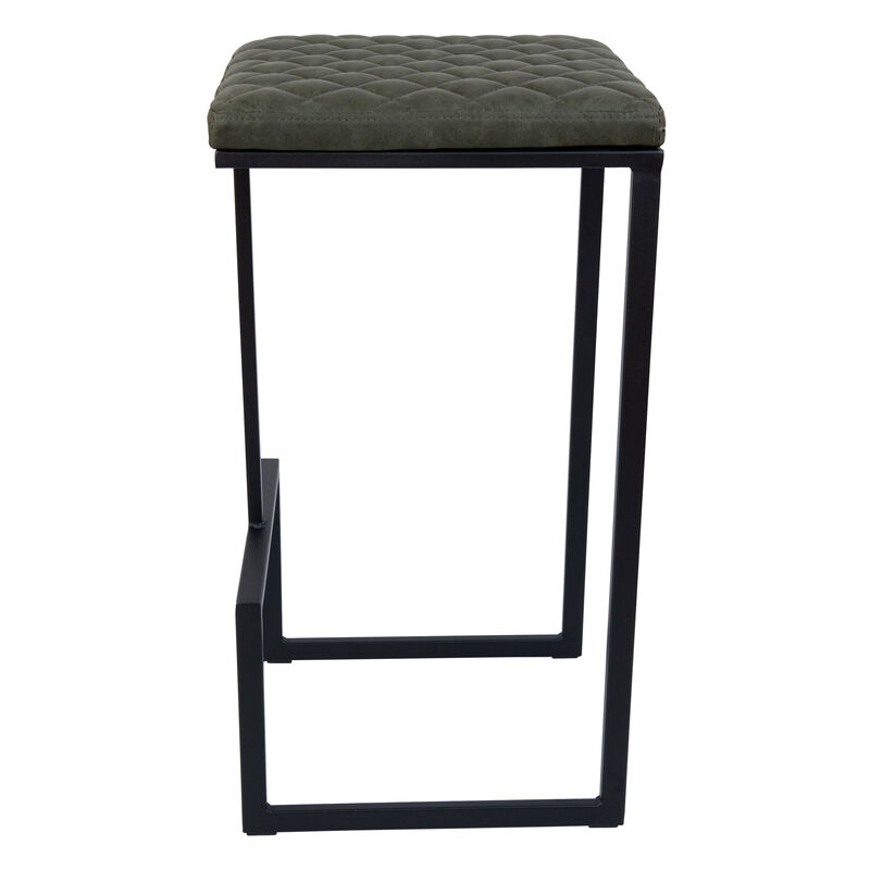 LeisureMod Bar Stool Upholstered in Leather with Diamond-Shaped Stitch Design and Powder-Coated Metal Sled Base for Modern Home, Kitchen, Bars Quincy Collection