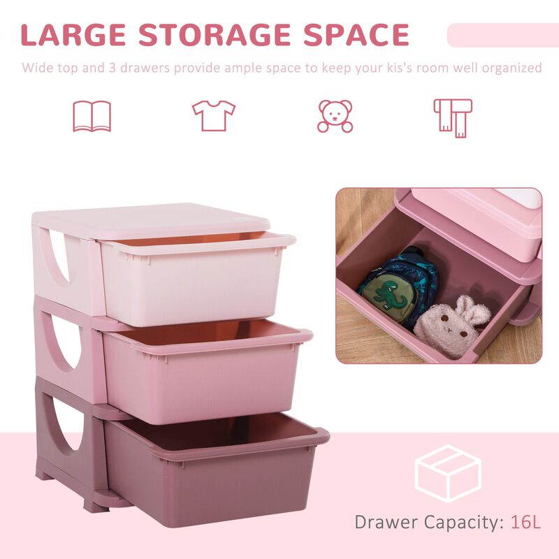 Pink Kids' Dresser: 3-Tier Storage Chest and Toy Organizer