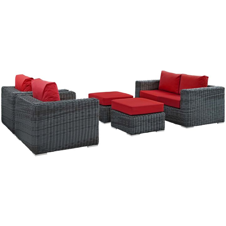 Summon 5 Piece Outdoor Patio Sunbrella Sectional Set - Canvas Red