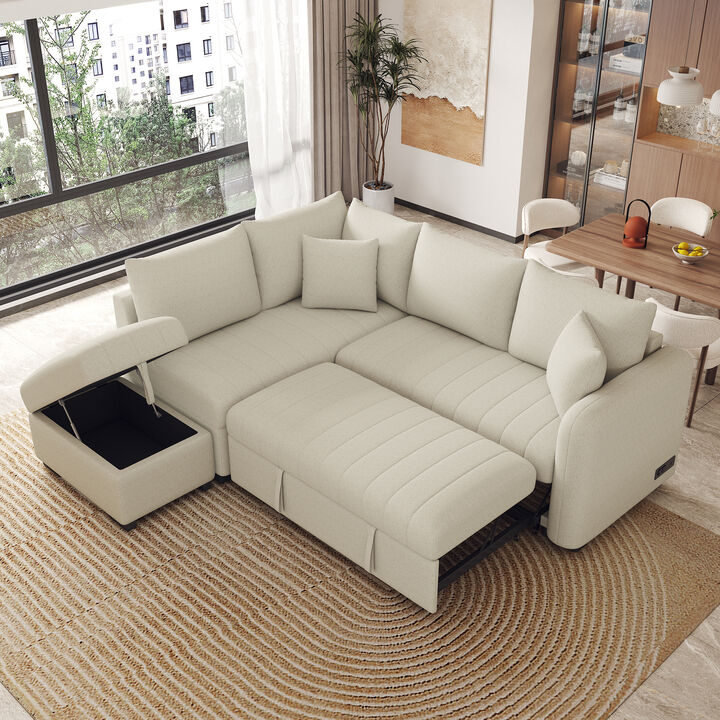 Merax L-shaped Sectional Pull Out Sofa Bed Sleeper Sofa with 2 USB Ports