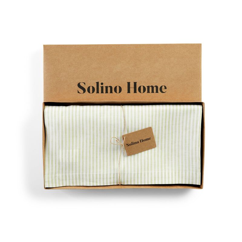 Solino Home 100% Pure Linen Table Throw 52 x 52 Inch | Narrow Stripe for Thanksgiving, Christmas