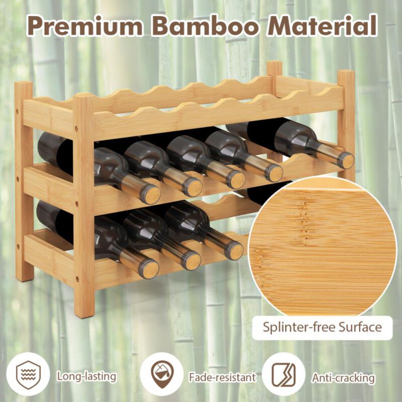 Hivvago 3-Tier Bamboo Freestanding Countertop Wine Bottle Organizer