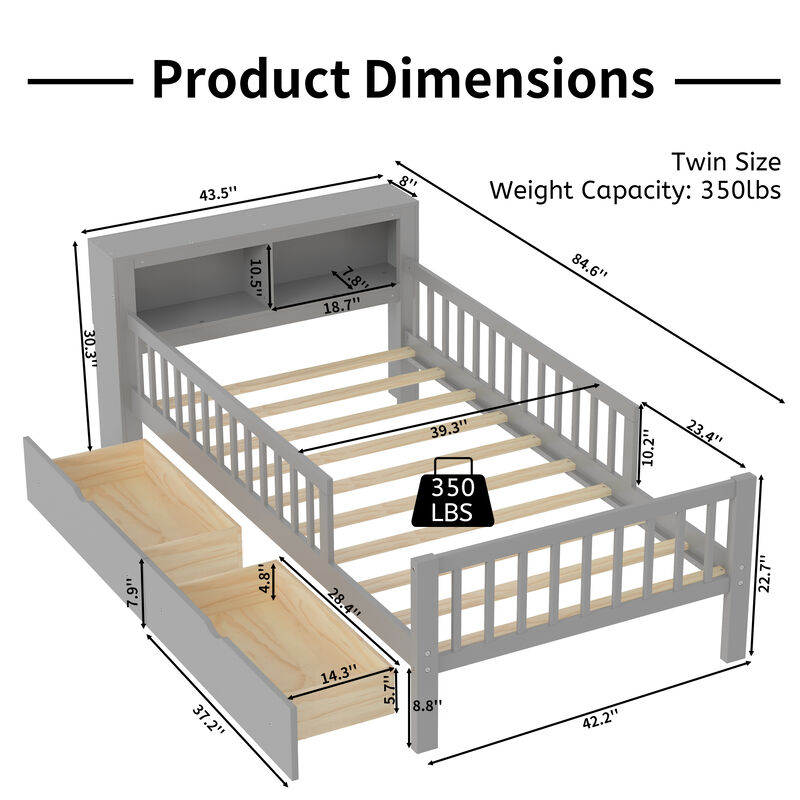 Merax Platform Bed with Headboard Storage Rack