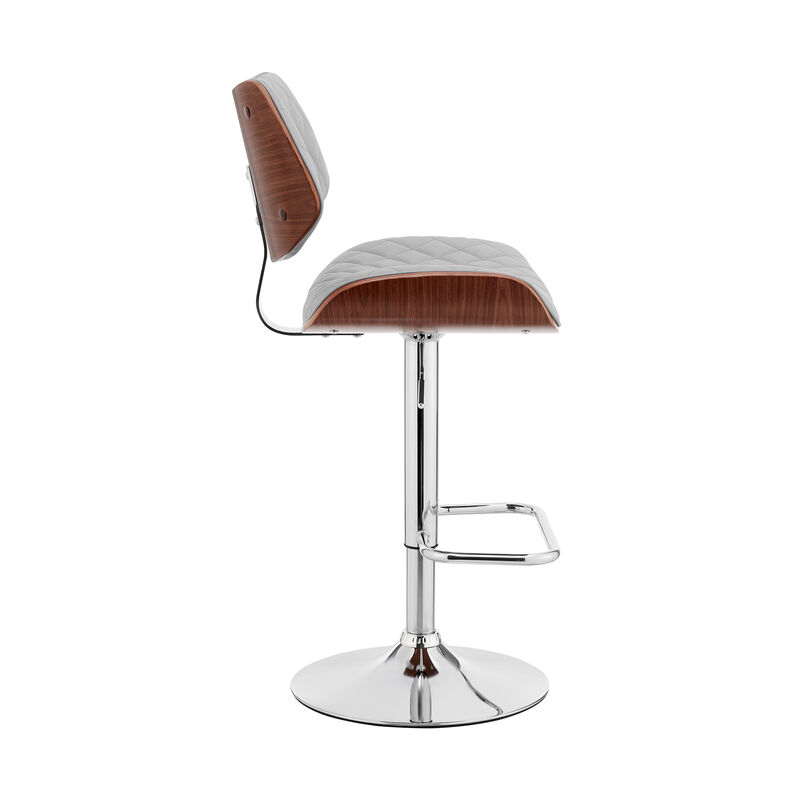 Leland Adjustable Gray Faux Leather and Chrome Finish Stool