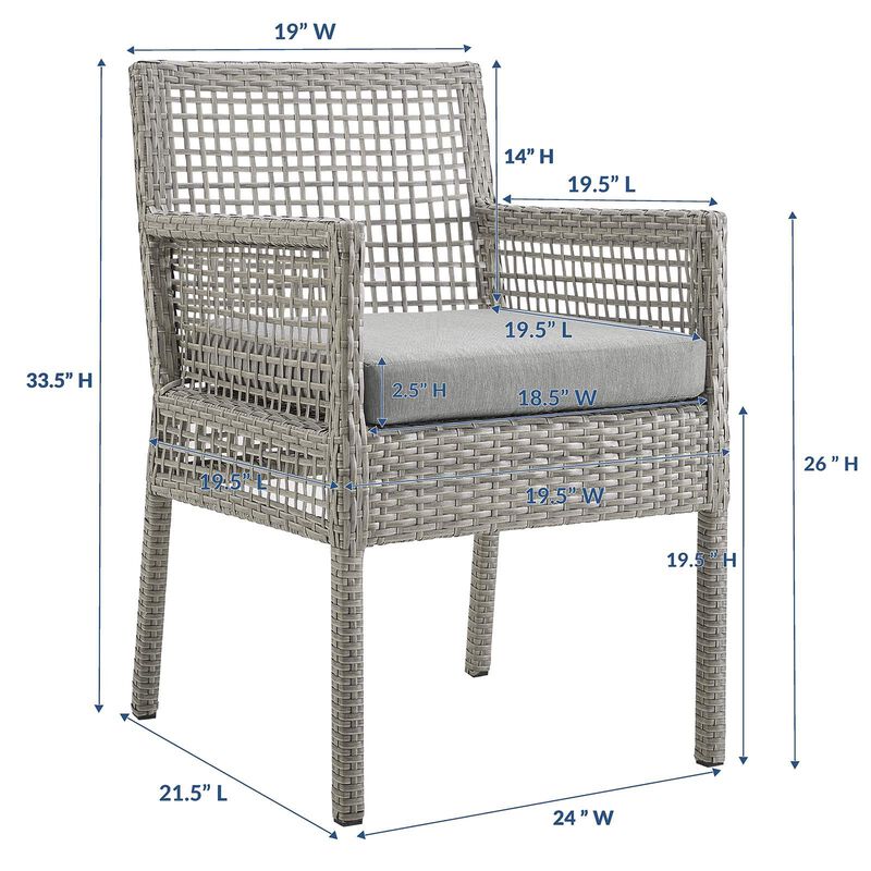 Modway Aura Wicker Rattan Outdoor Patio Dining Arm Chair with Cushion in Gray Gray