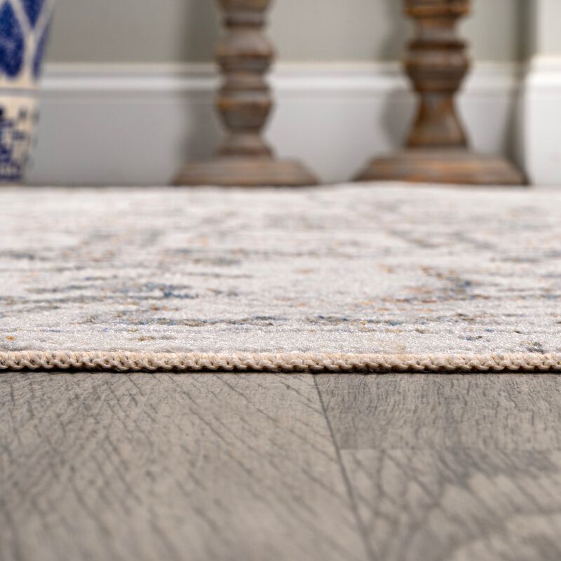 Edith Distressed Medallion Low-Pile Machine-Washable Cream/Light Gray Rug