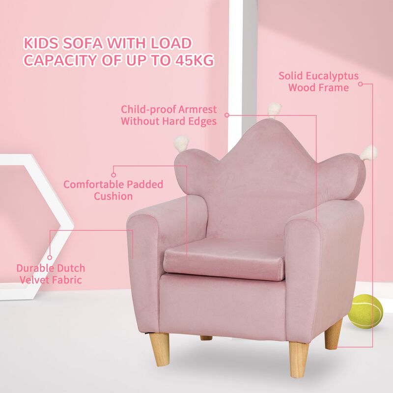 Pink Kids' Throne: Crown-Shaped Single Lounger Armchair