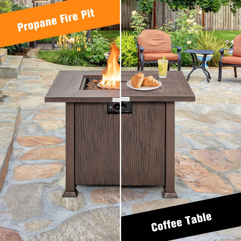 32 Inch 50 000 BTU Square Fire Pit Table with Lid and Lava Rocks-Brown