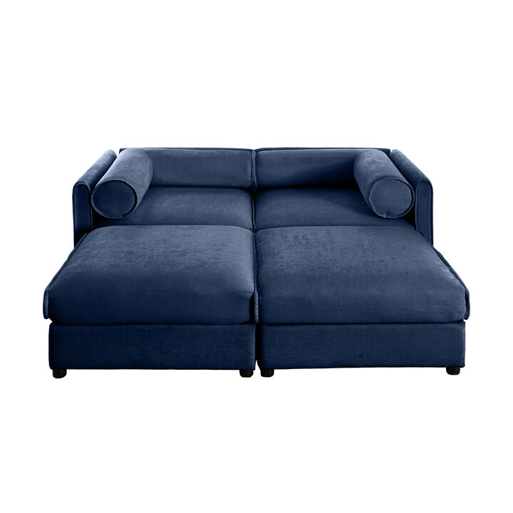 Merax Chenille Loveseat Sofa with 2 Ottomans and Hidden Storage