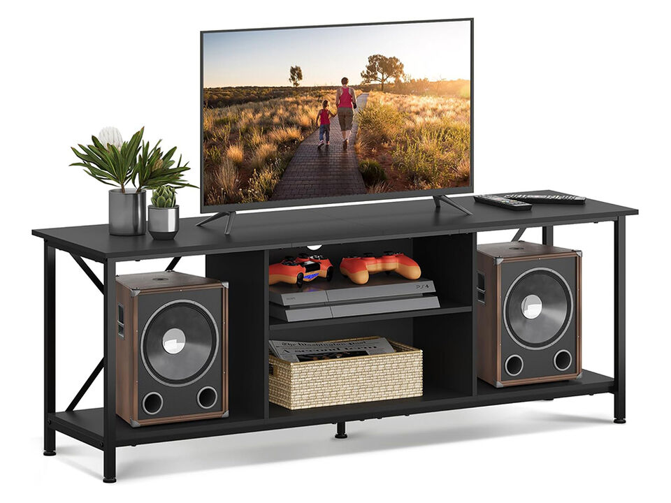 Black 55" Entertainment Center,Living Room TV Stand