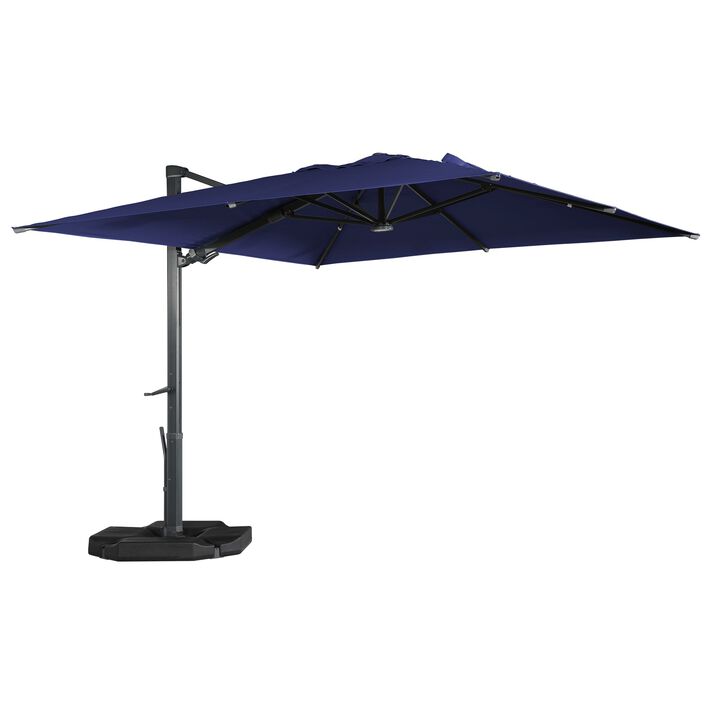 10 ft. 360° Rotation Square Cantilever Patio Umbrella with Base and LED Light in Navy Blue