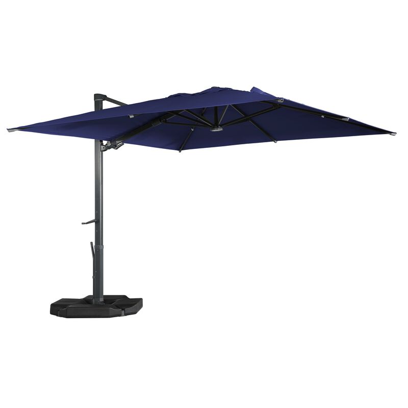 10 ft. 360° Rotation Square Cantilever Patio Umbrella with Base and LED Light in Navy Blue