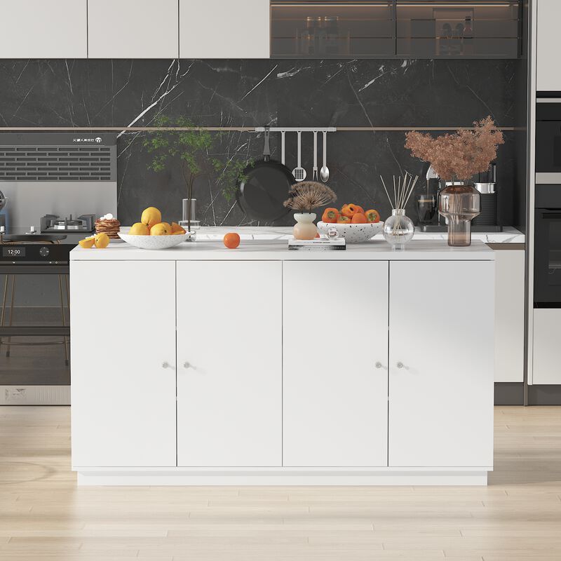 FUFU&GAGA White and Marble Pattern Storage Cabinet with Drawers and Shelves, P2 PB & Melamine Construction (63" W x 23.6" H x 35.4" D), White
