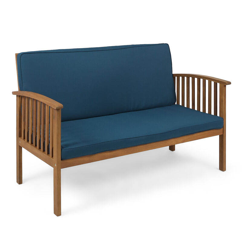 Merax Acacia Wood Outdoor Loveseat Sofa Chair
