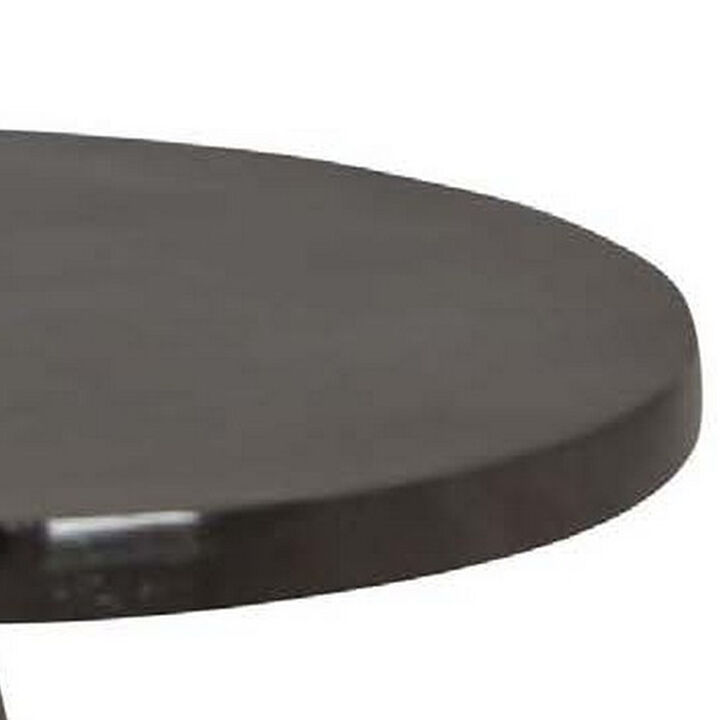 Riot 19 Inch Plant Stand Table, Round Top, Triangle Pedestal, Metal, Black - Benzara