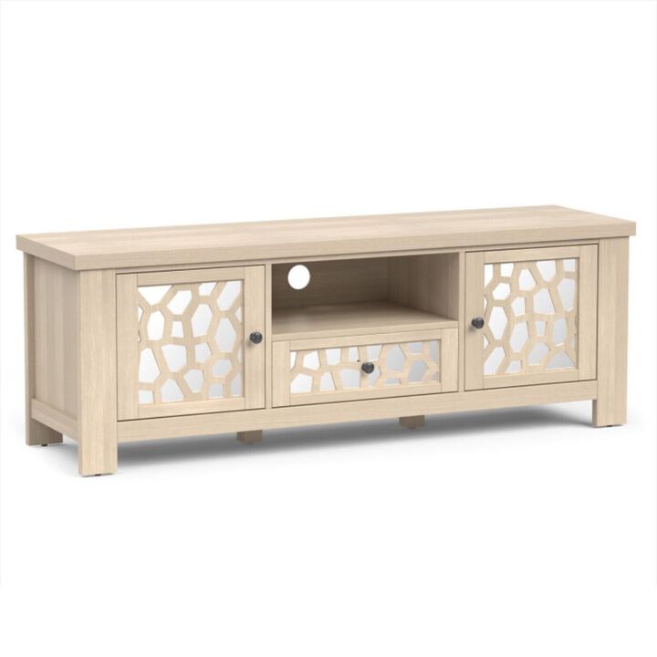 Hivvago 55 Inch Retro TV Stand Media Entertainment Center with Mirror Doors and Drawer