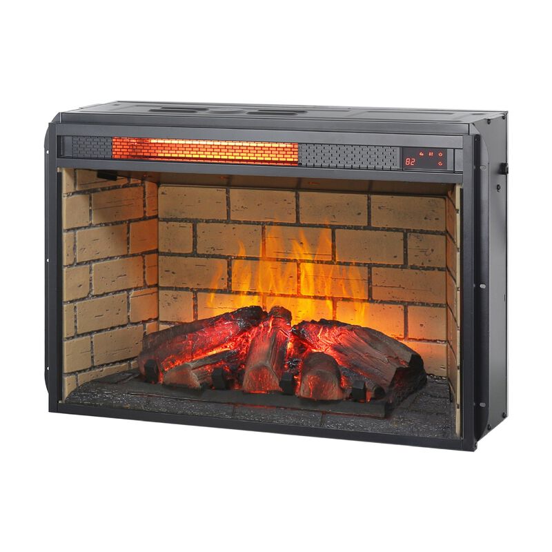 MONDAWE 26 Inch Infrared Quartz Heater Fireplace Insert -Woodlog Version With Brick