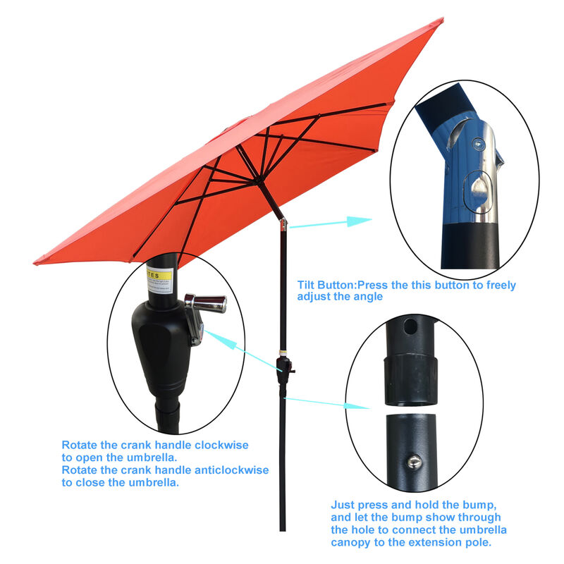 6 X 9FT Patio Umbrella Outdoor Waterproof Umbrella With Crank And Push Button Tilt