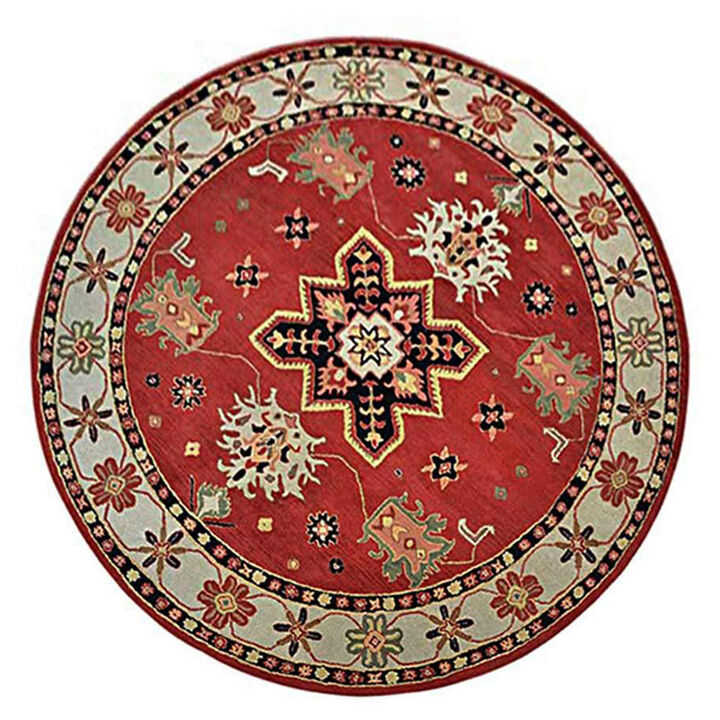 RUGSOTIC CARPETS HAND TUFTED WOOL ECO-FRIENDLY AREA RUGS  - 10'x10', Round Shape, Red & Beige, Classic Oriental Traditional  Design, High Pile Thick Handmade Anti Skid Area Rugs (K00535)