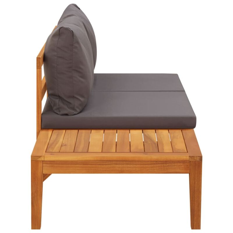vidaXL Solid Acacia Wood Patio Bench with Adjustable Table - Dark Gray Cushions Included - Versatile, Durable Outdoor Furniture with Unique Design