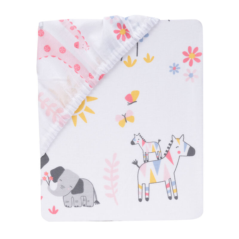 Lambs & Ivy Jazzy Jungle 100% Cotton Safari Baby Fitted Crib Sheet - White