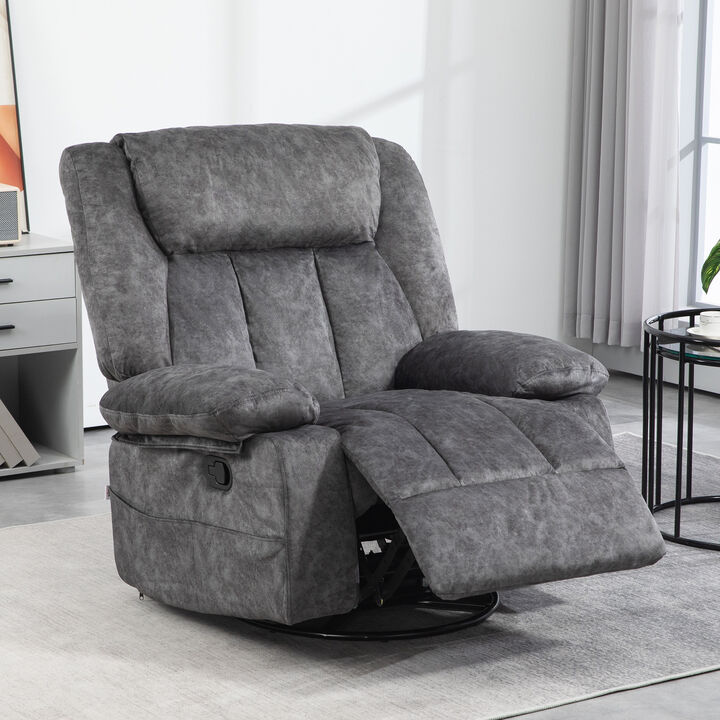 HOMCOM Recliner Chair, Swivel Rocker Chair for Nursery, Charcoal Gray