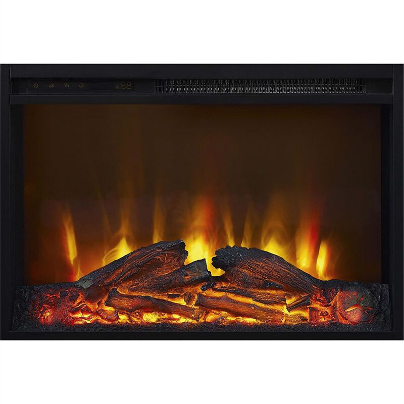 Hivvago 50 inch TV Stand in Medium Brown Wood with 1,500 Watt Electric Fireplace