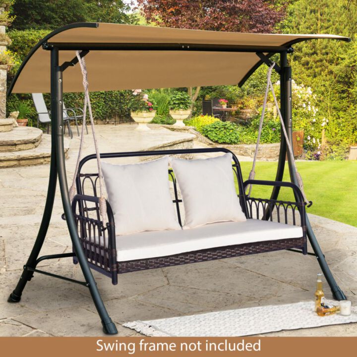 Hivvago 880LBS Wicker Hanging Porch Swing with Cushions-White